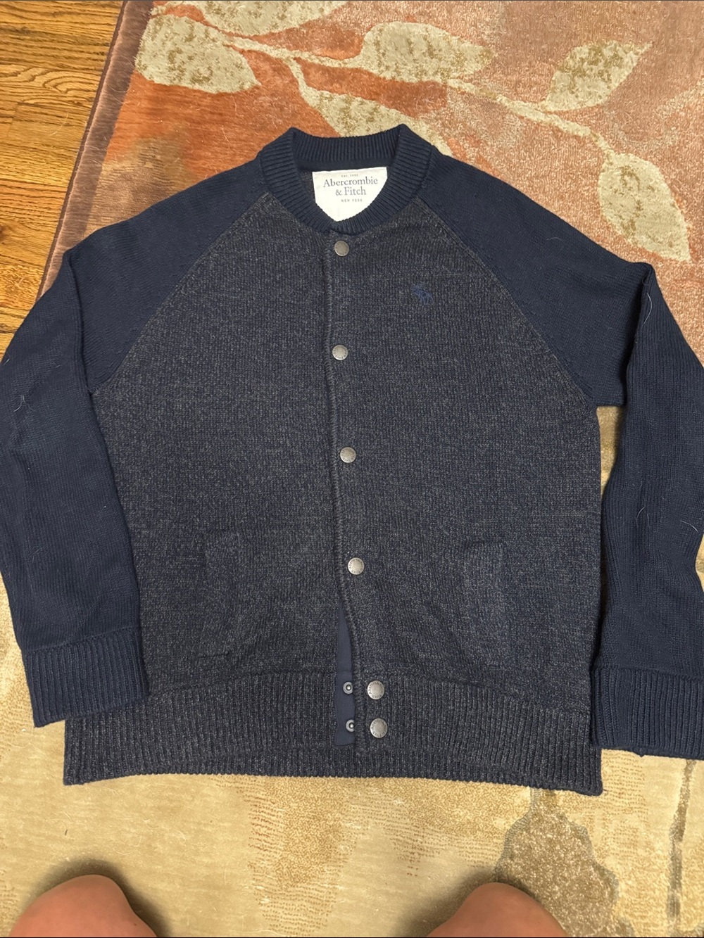 Abercrombie & Fitch Navy Two-Tone Knit Bomber Cardigan